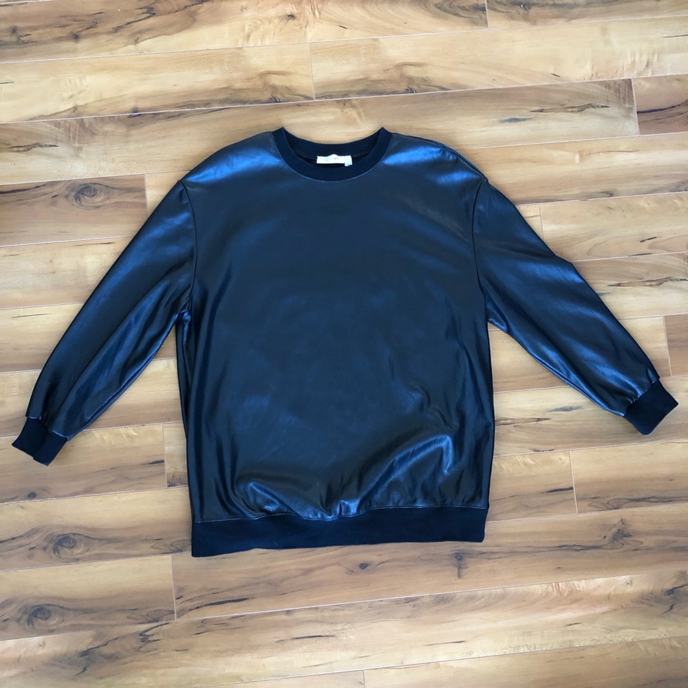 Black RD Style Faux Leather Crewneck Sweatshirt